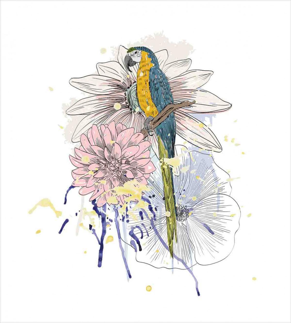 Parrot on Flower Bouquet — Pattern