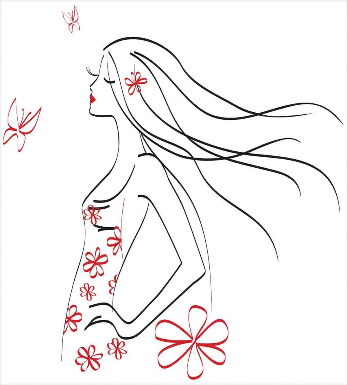 Girl Flowers Butterfly — Pattern