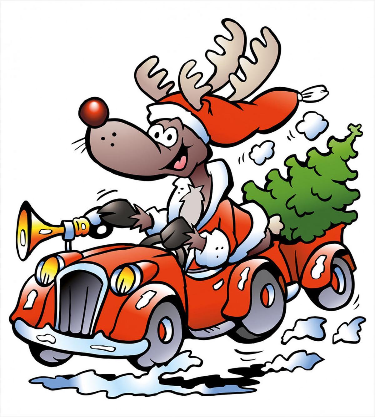 Reindeer in Red Car — Pattern