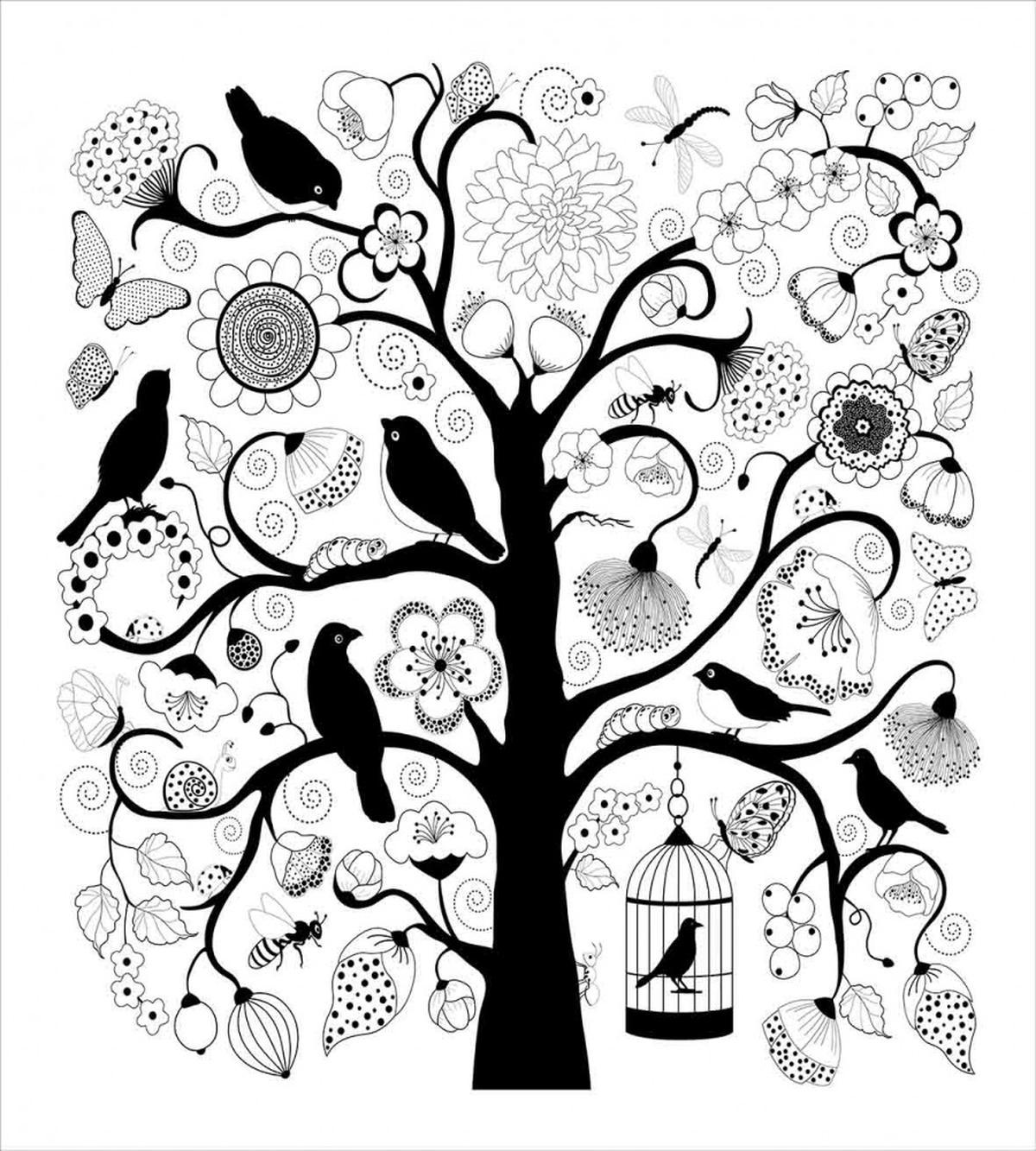 Tree Flowers Birds — Pattern
