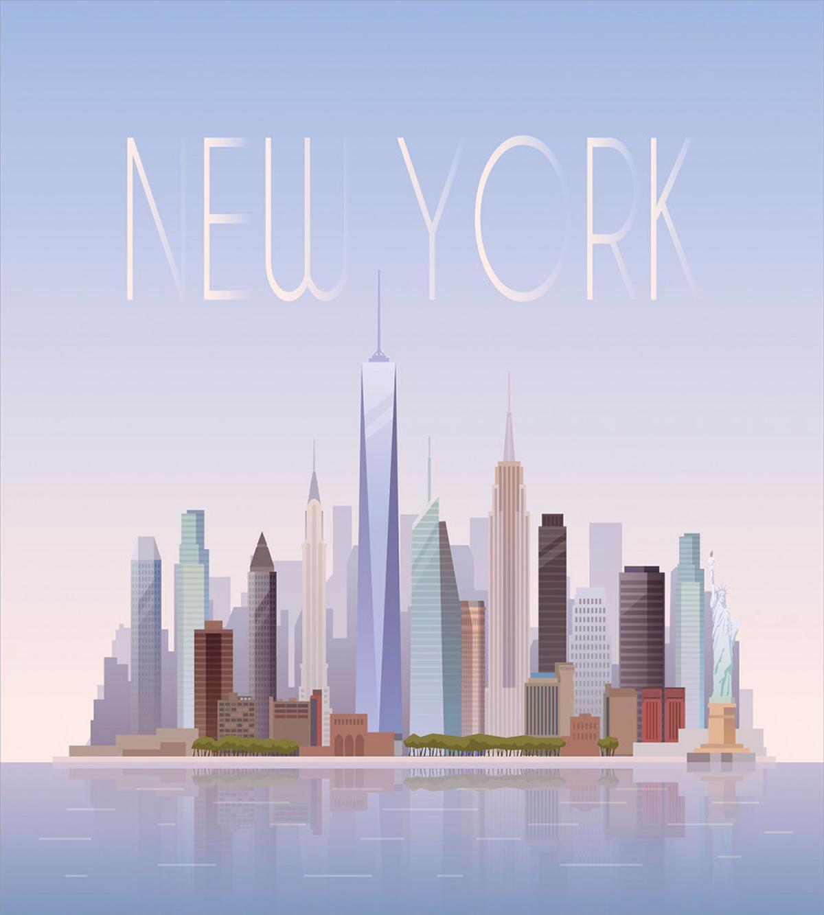 Pastel Tones Big Apple Skyline — Pattern