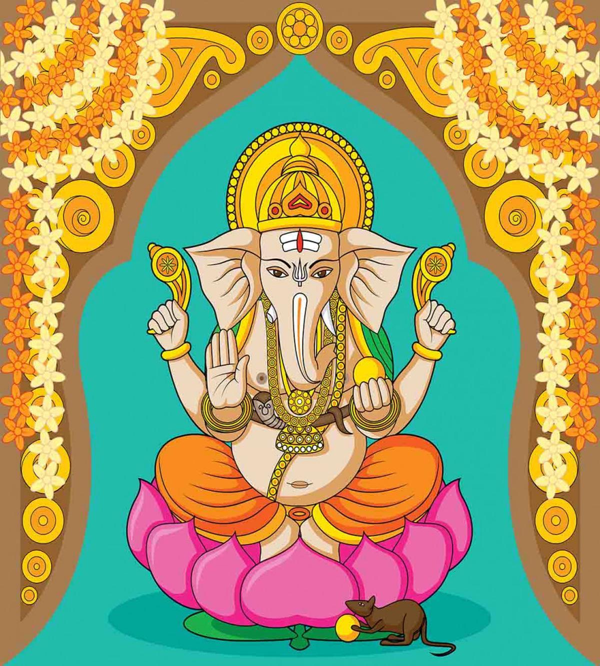 Elephant Figure Orient Lotus — Pattern
