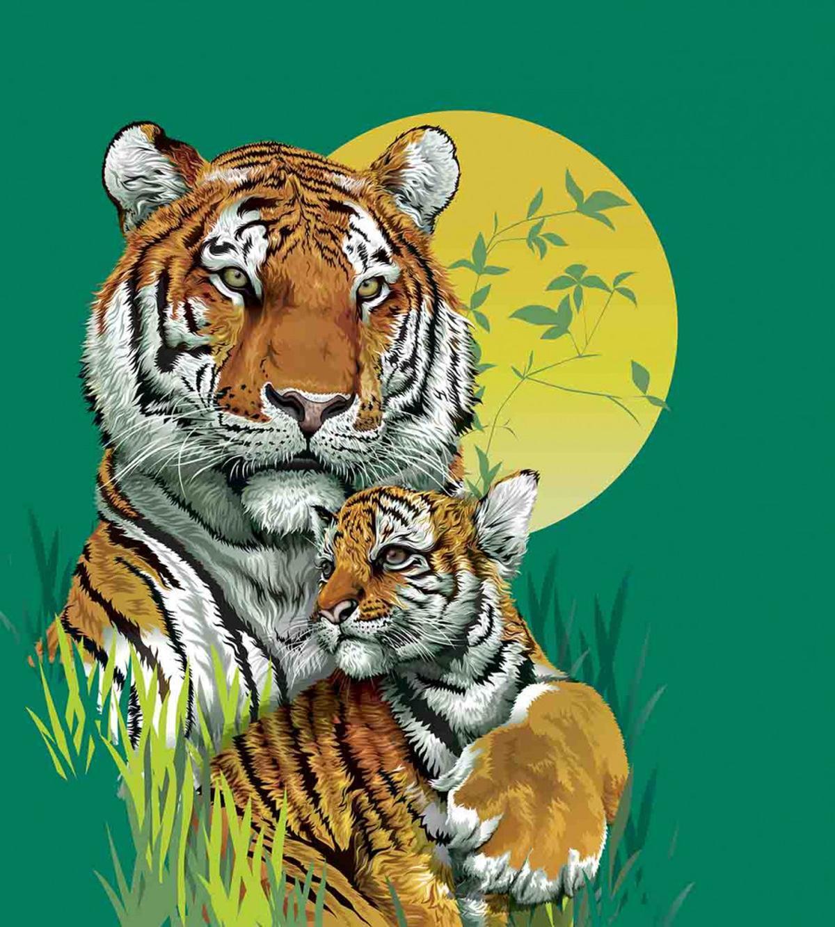 Tiger Family in Jungle — Pattern