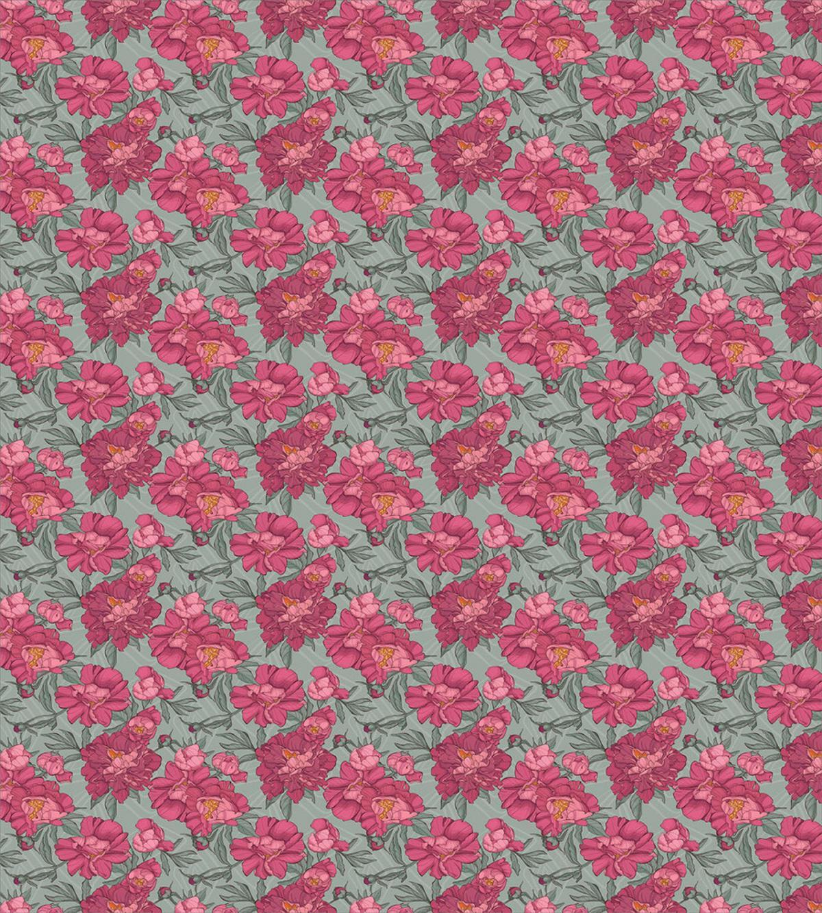 Budding Peony Flowers Leaves — Pattern