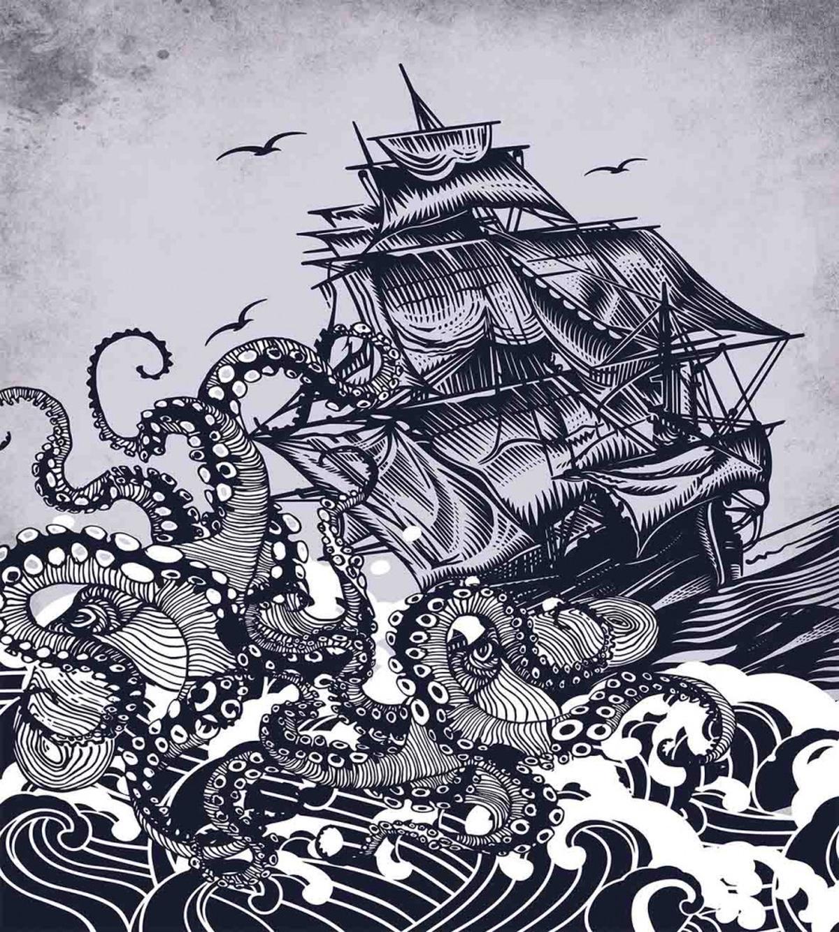 Octopus and Ship in Storm — Pattern
