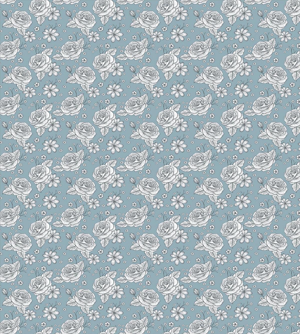 Retro Drawn Blossoms on Blue — Pattern