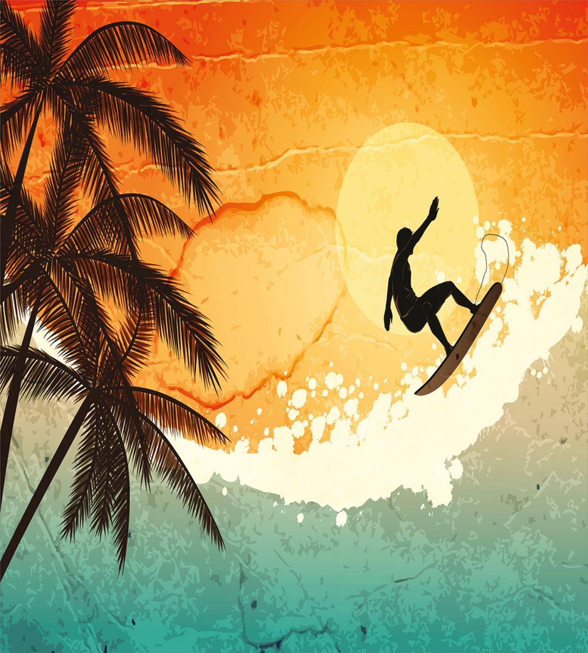 Surfer Sea Palms Sunset — Pattern