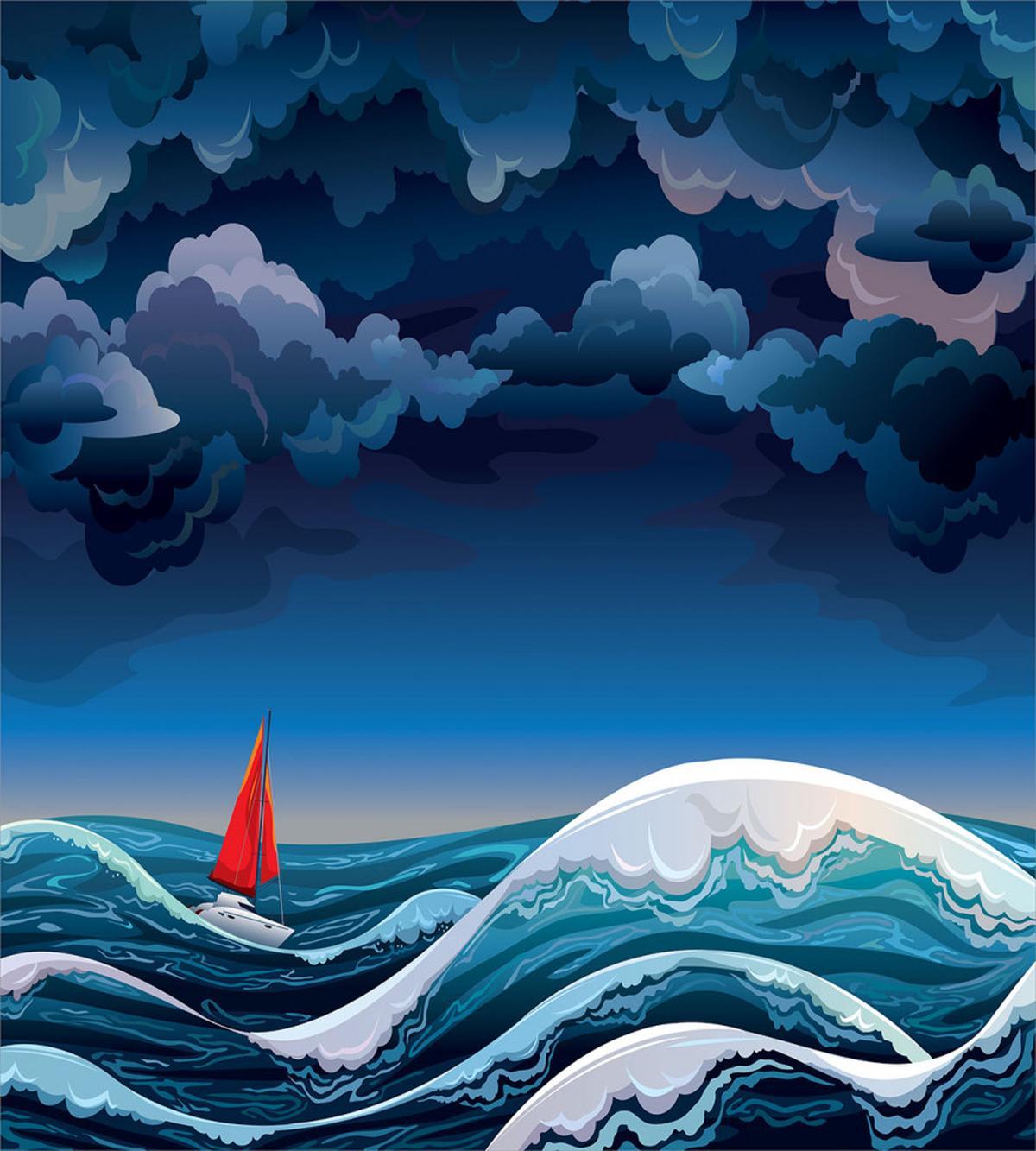 Night Seascape Boat — Pattern