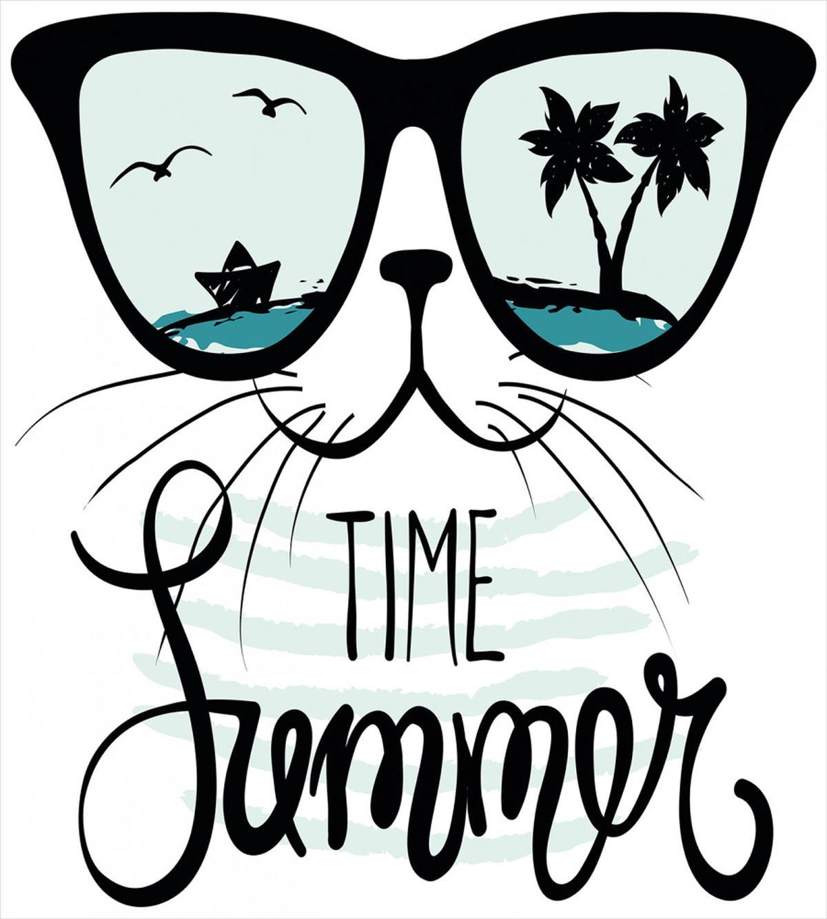 Hipster Cat with Palms — Pattern