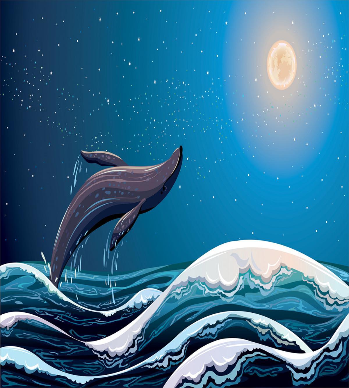 Cartoon Big Fish at Night — Pattern