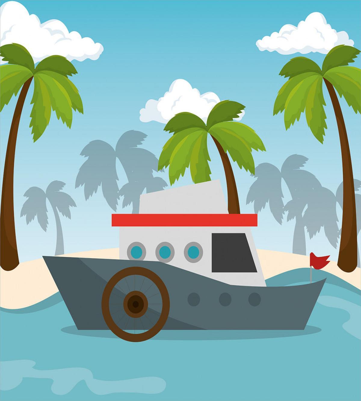 Cartoon Boat Palms — Pattern