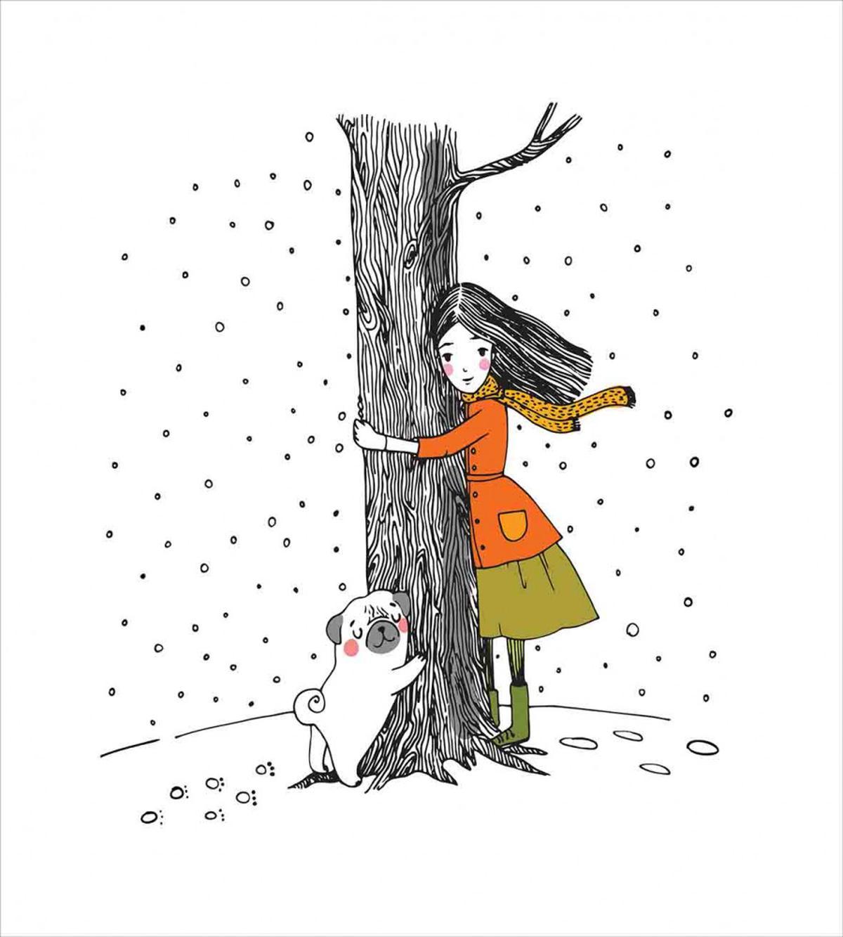 Girl Pug Hugging a Tree — Pattern