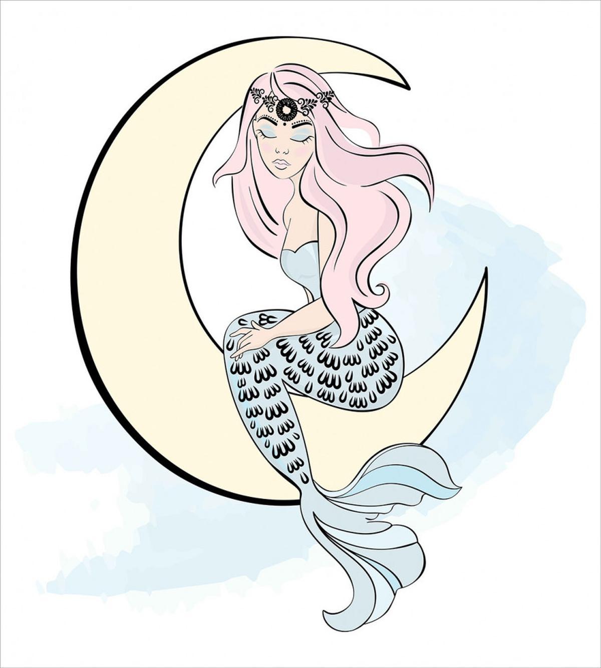 Mermaid Girl on Crescent — Pattern
