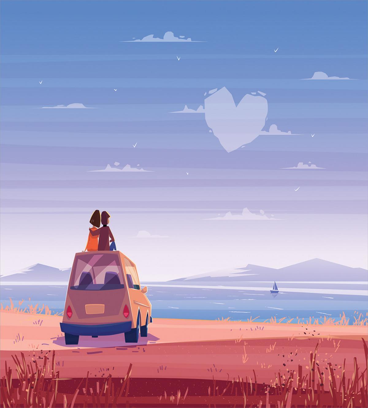 Couple on a Car Beach — Pattern