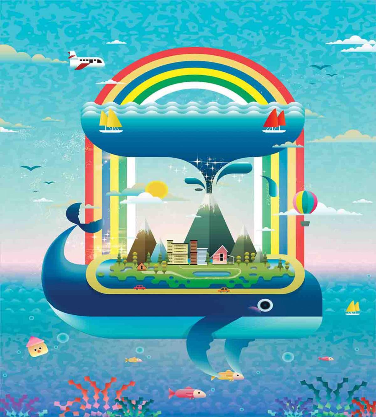 Whale Rainbow Ocean Art — Pattern