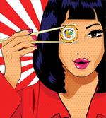 Pop Art Style Girl with Sushi