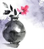 Watercolor Coral Vase Orchid