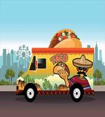 Taco Truck on Road in City artwork