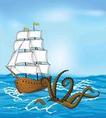Ship in Waves and Kraken