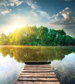Old Pier Tranquil Sunrise Lake