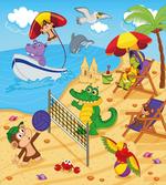Cartoon Animals on Beach