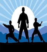 Karate Men Silhouettes Sun