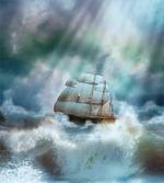 Pirate Ship on Wavy Sea