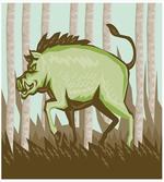 Vintage Pig Boar in Woods