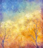 Autumn Trees Gulls Sky
