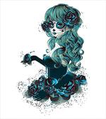 Grunge Skull Girl Roses