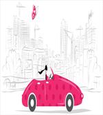 Woman Driving Vintage Car