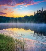 Foggy Sunset on Lake