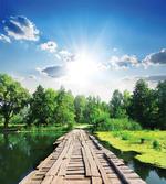 Wooden Bridge on River