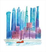 Skyline Boat in the River