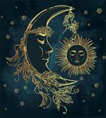 Moon with Boho Feathers