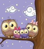 Cartoon Style Owl Family