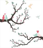 Retro Birds on Tree Branch artwork