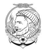 Outline Sailor with Pipe