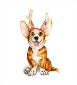 Corgi Dog with Deer Antlers artwork