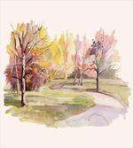 Watercolor Trees and Road artwork