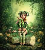 Elf Girl with Wreath Tree