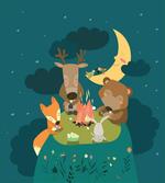 Forest Bonfire at Night
