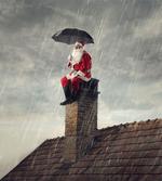 Santa on Chimney in Rain
