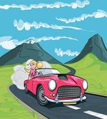 Blonde Girl Drives on Road