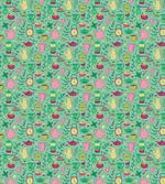 Teapots and Cups on Green