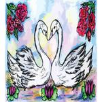 2 White Swans in Lake