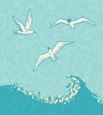 Seagulls Flying over Waves