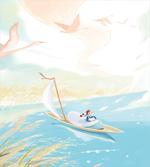 Girl in Boat on Lake Birds