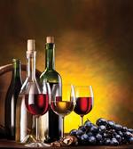 Grapes Bottles and Glasses
