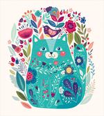 Kitty with Flower and Bird